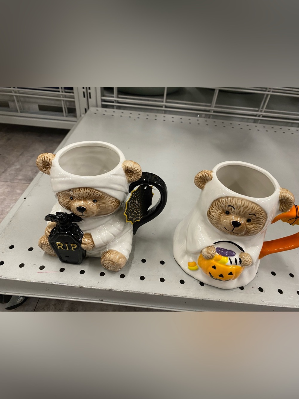Halloween Bear Ceramic Mug - White Bear with Black Handle